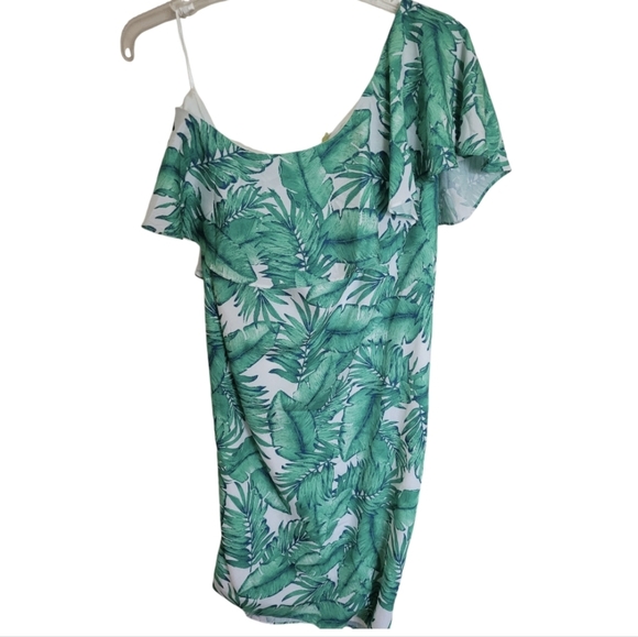 Gianni Bini Bright Green Ivory One Shoulder Pam The Breeze Dress Size Large - Picture 2 of 12